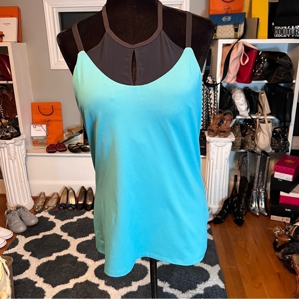 Demi Lovato By Fabletics Womens High Neck Mesh Work Out Top Strappy Back Teal - Picture 6 of 6